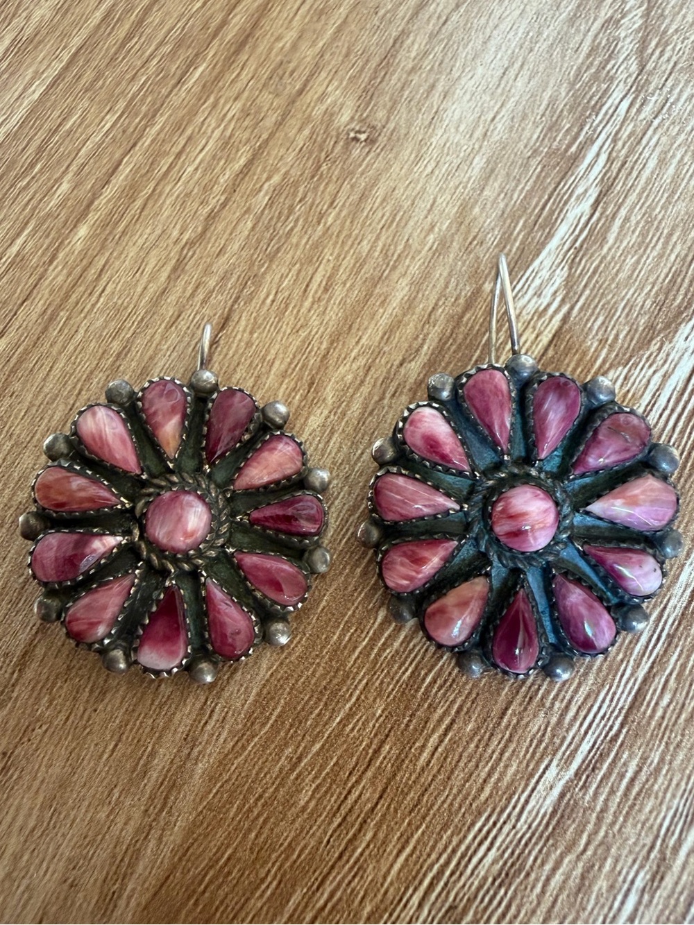 Vintage Sterling Silver Pink Conch Shell Cluster Earrings Southwestern